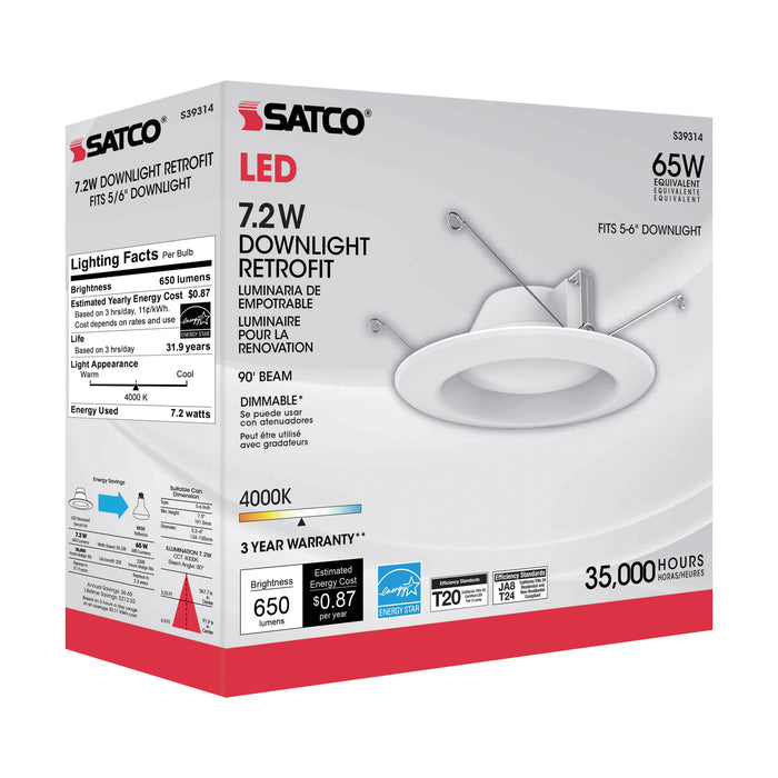 SATCO/NUVO 7.2W LED Downlight Retrofit 5-6 Inches 4000K 120V White Finish (S39314)