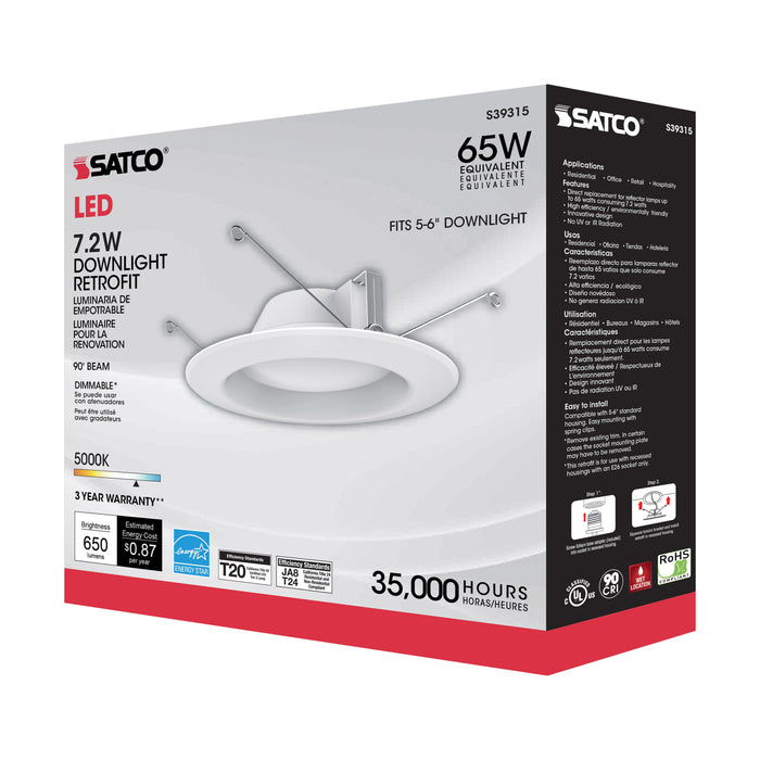 SATCO/NUVO 7.2W LED Downlight Retrofit 5-6 Inches 5000K 120V White Finish (S39315)