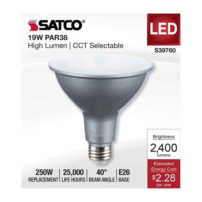 SATCO/NUVO 19W PAR38 High Lumen LED CCT Selectable 2700K/3000K/3500K/4000K/5000K Medium Base 120-277V (S39760)