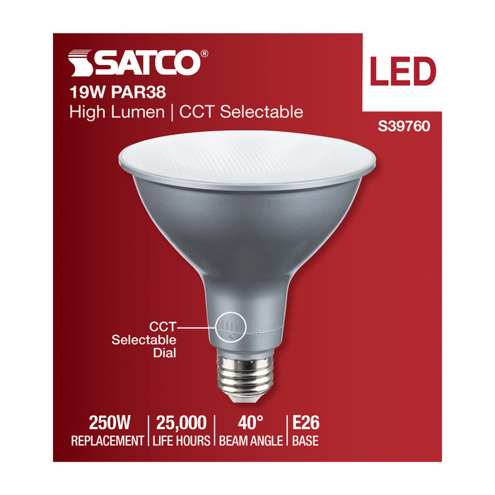 SATCO/NUVO 19W PAR38 High Lumen LED CCT Selectable 2700K/3000K/3500K/4000K/5000K Medium Base 120-277V (S39760)