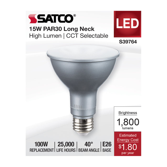 SATCO/NUVO 15W PAR30LN High Lumen LED Long Neck CCT Selectable 2700K/3000K/3500K/4000K/5000K Medium Base 120-277V (S39764)