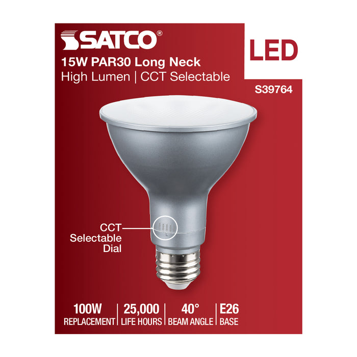 SATCO/NUVO 15W PAR30LN High Lumen LED Long Neck CCT Selectable 2700K/3000K/3500K/4000K/5000K Medium Base 120-277V (S39764)