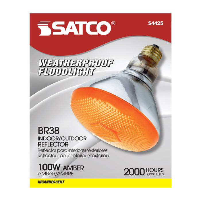 SATCO/NUVO 100W BR38 Amber 120V 100W BR38 Incandescent Amber 2000 Hours Medium Base 120V (S4425)