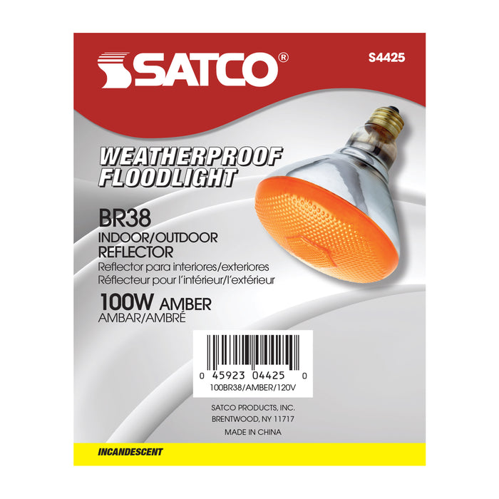 SATCO/NUVO 100W BR38 Amber 120V 100W BR38 Incandescent Amber 2000 Hours Medium Base 120V (S4425)