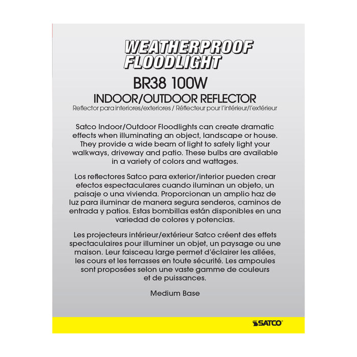 SATCO/NUVO 100W BR38 Amber 120V 100W BR38 Incandescent Amber 2000 Hours Medium Base 120V (S4425)