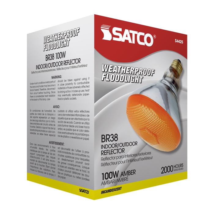 SATCO/NUVO 100W BR38 Amber 120V 100W BR38 Incandescent Amber 2000 Hours Medium Base 120V (S4425)