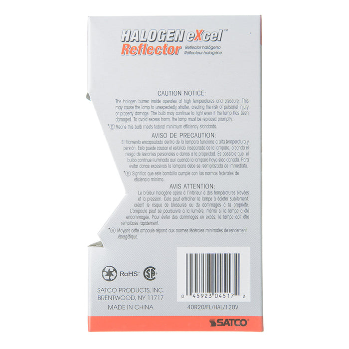 SATCO/NUVO 40R20/FL/HAL 120V 40W 120V Halogen R20 Reflector Flood (S4517)