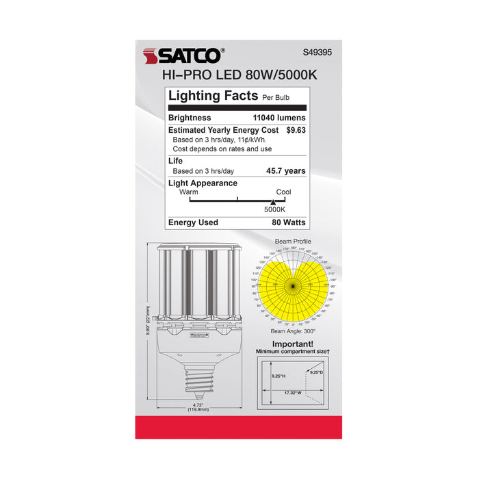 SATCO/NUVO 80W LED HID Replacement 5000K Extended Mogul Base Type B Ballast Bypass Economy Hi-Pro (S49395)