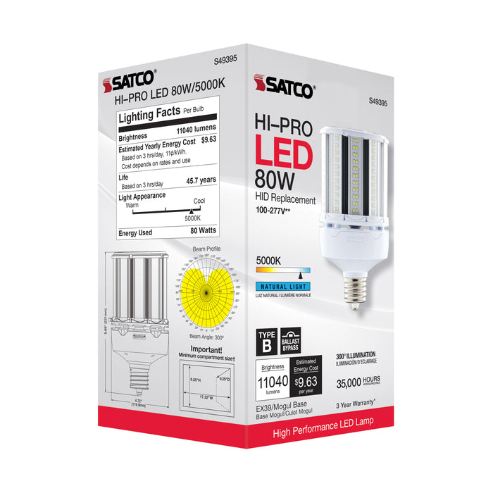 SATCO/NUVO 80W LED HID Replacement 5000K Extended Mogul Base Type B Ballast Bypass Economy Hi-Pro (S49395)