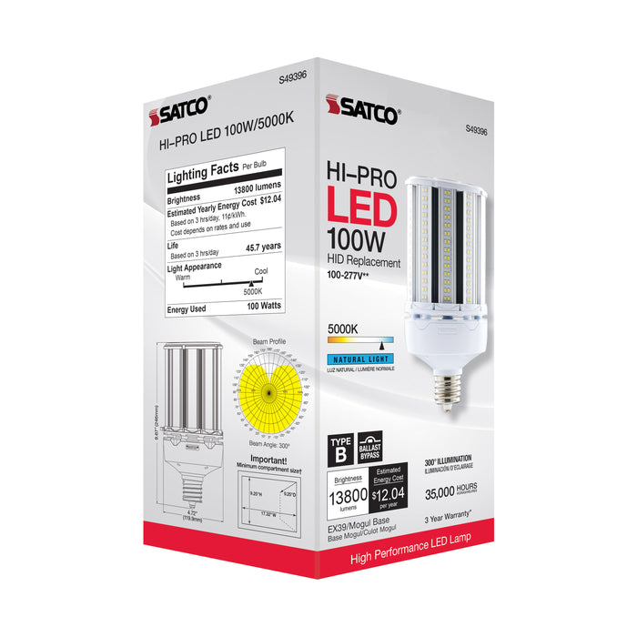 SATCO/NUVO 100W LED HID Replacement 5000K Extended Mogul Base Type B Ballast Bypass Economy Hi-Pro (S49396)