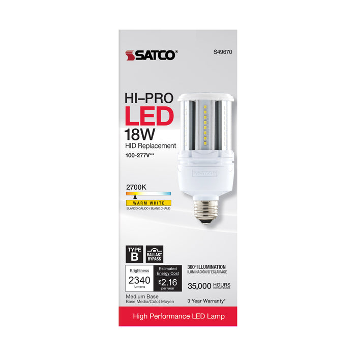 SATCO/NUVO 18W LED HID Replacement 80 CRI 2700K Medium Base Economy Hi-Pro (S49670)