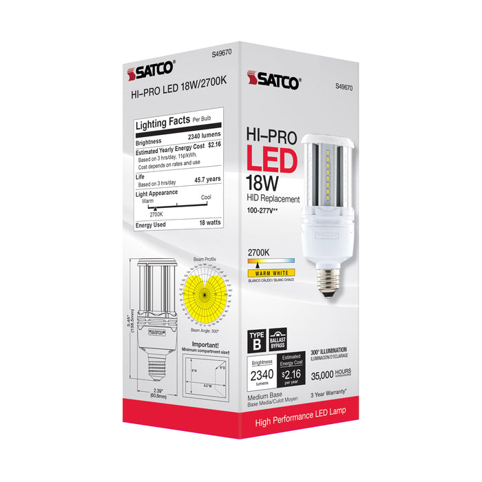 SATCO/NUVO 18W LED HID Replacement 80 CRI 2700K Medium Base Economy Hi-Pro (S49670)