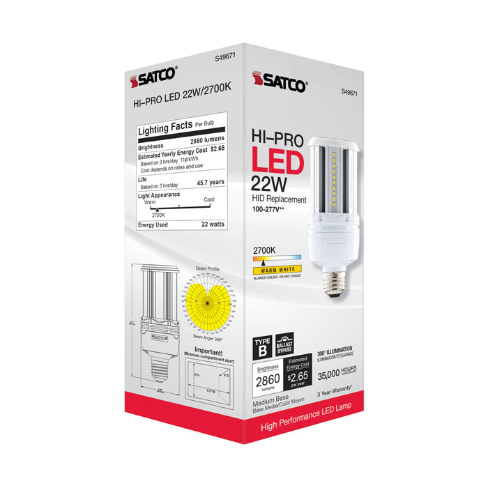 SATCO/NUVO 22W LED HID Replacement 80 CRI 2700K Medium Base Economy Hi-Pro (S49671)