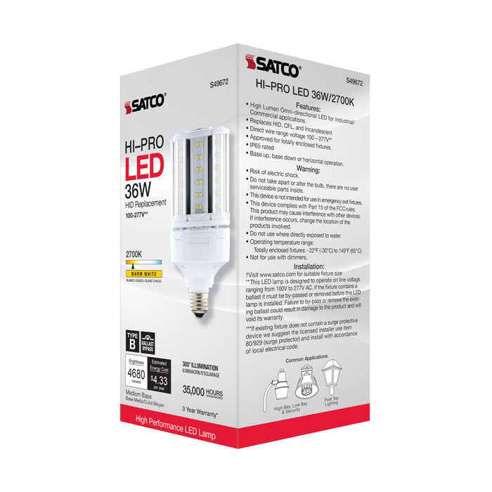 SATCO/NUVO 36W LED HID Replacement 80 CRI 2700K Medium Base Economy Hi-Pro (S49672)
