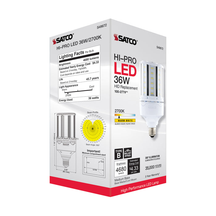 SATCO/NUVO 36W LED HID Replacement 80 CRI 2700K Medium Base Economy Hi-Pro (S49672)