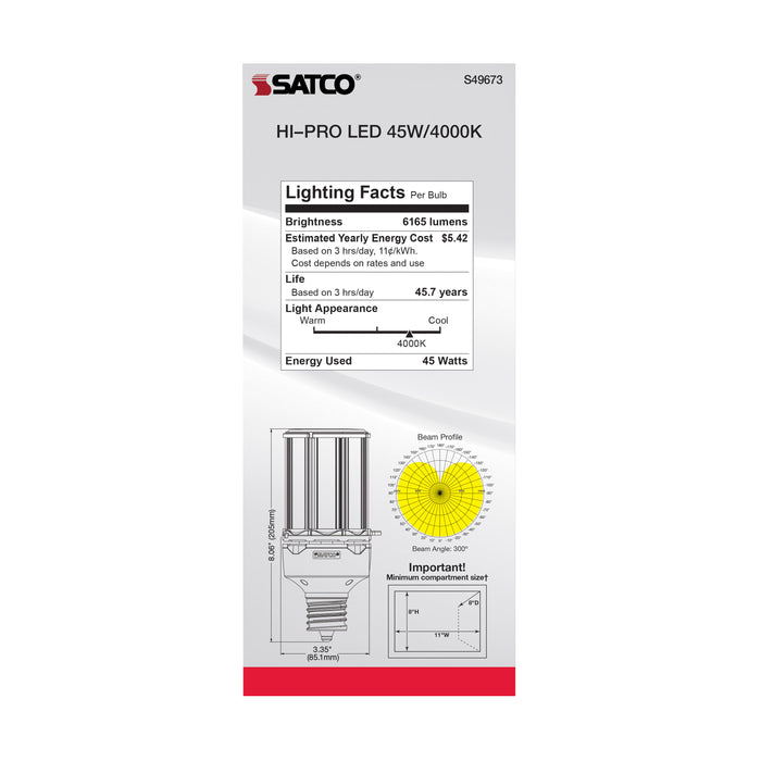 SATCO/NUVO 45W LED HID Replacement 4000K Extended Mogul Base Type B Ballast Bypass Economy Hi-Pro (S49673)