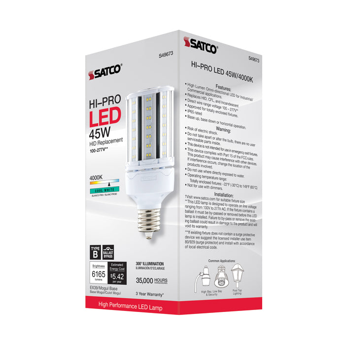 SATCO/NUVO 45W LED HID Replacement 4000K Extended Mogul Base Type B Ballast Bypass Economy Hi-Pro (S49673)