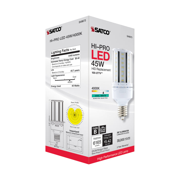 SATCO/NUVO 45W LED HID Replacement 4000K Extended Mogul Base Type B Ballast Bypass Economy Hi-Pro (S49673)