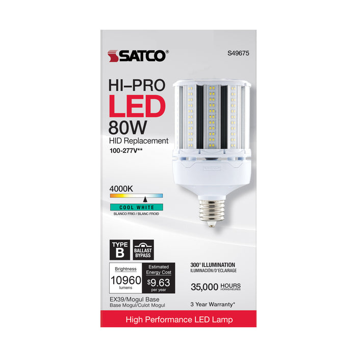 SATCO/NUVO 80W LED HID Replacement 4000K Extended Mogul Base Type B Ballast Bypass Economy Hi-Pro (S49675)