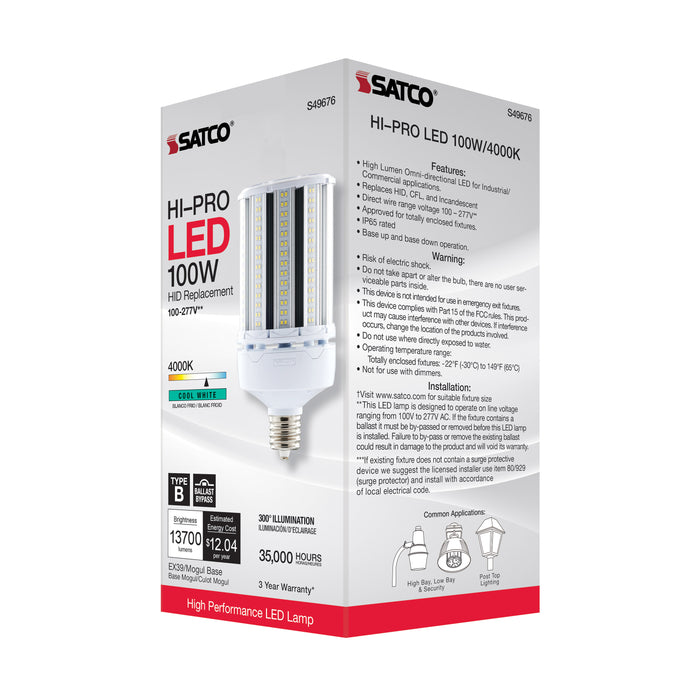 SATCO/NUVO 100W LED HID Replacement 4000K Extended Mogul Base Type B Ballast Bypass Economy Hi-Pro (S49676)