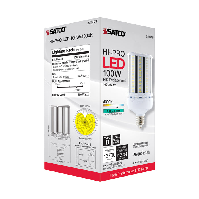 SATCO/NUVO 100W LED HID Replacement 4000K Extended Mogul Base Type B Ballast Bypass Economy Hi-Pro (S49676)