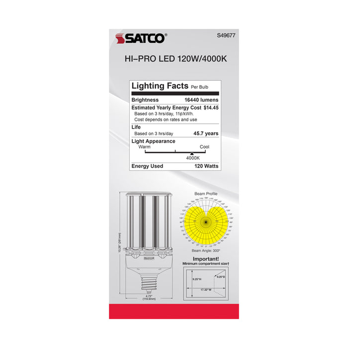 SATCO/NUVO 120W LED HID Replacement 4000K Extended Mogul Base Type B Ballast Bypass Economy Hi-Pro (S49677)