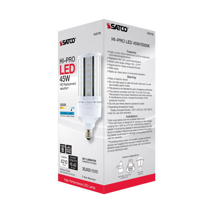 SATCO/NUVO 45W LED HID Replacement 80 CRI 5000K Medium Base Economy Hi-Pro (S49739)