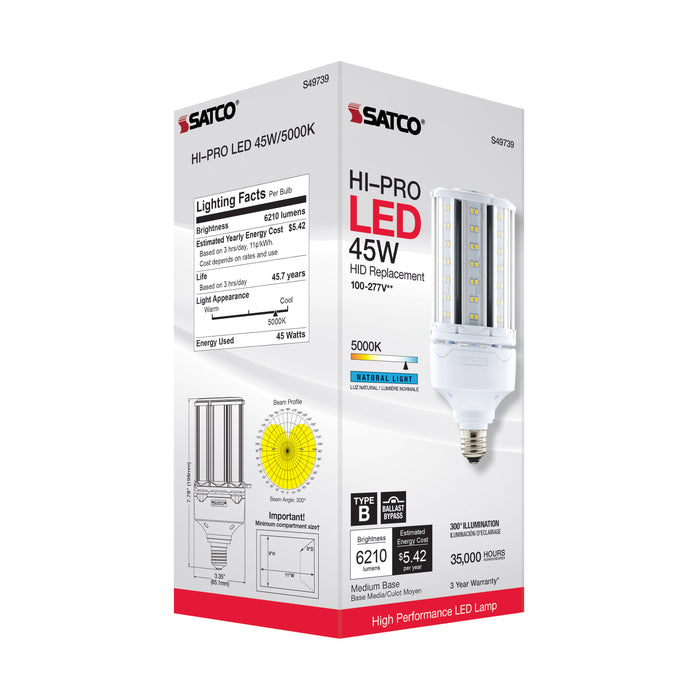 SATCO/NUVO 45W LED HID Replacement 80 CRI 5000K Medium Base Economy Hi-Pro (S49739)