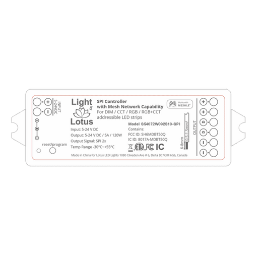 Lotus LED Lights Multi-Pixel LED Strip Controller With SPI Signal Output Bluetooth Mesh Or Meshle App Control (S54072W092S10-SPI)