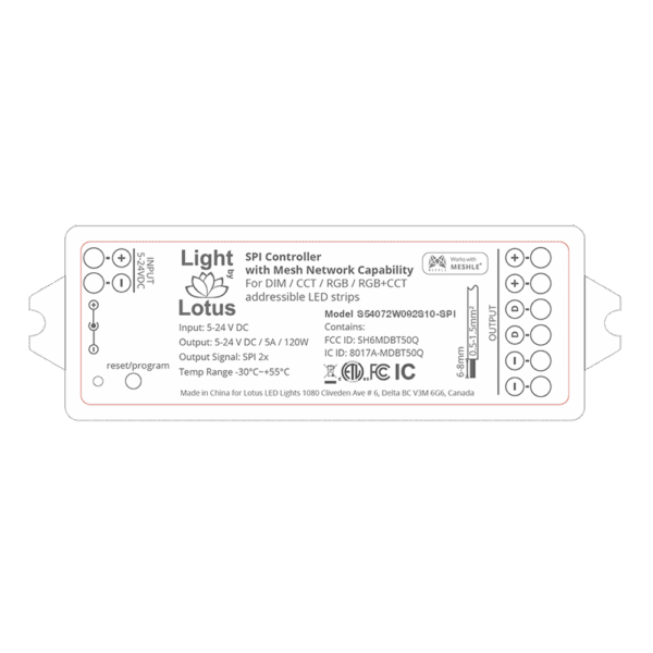 Lotus LED Lights Multi-Pixel LED Strip Controller With SPI Signal Output Bluetooth Mesh Or Meshle App Control (S54072W092S10-SPI)