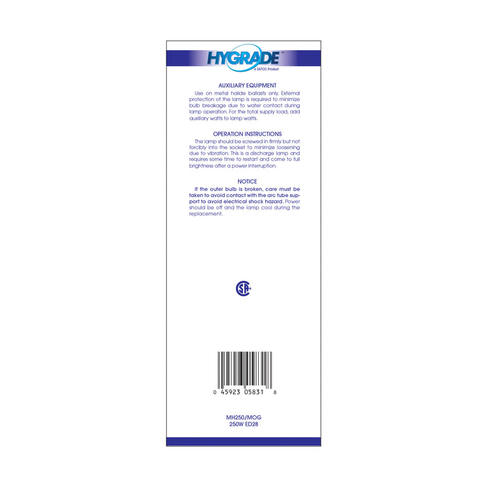 SATCO/NUVO HyGrade 250W Metal Halide HID Mogul Base ED28 Clear 65 CRI 4000K (S5831)
