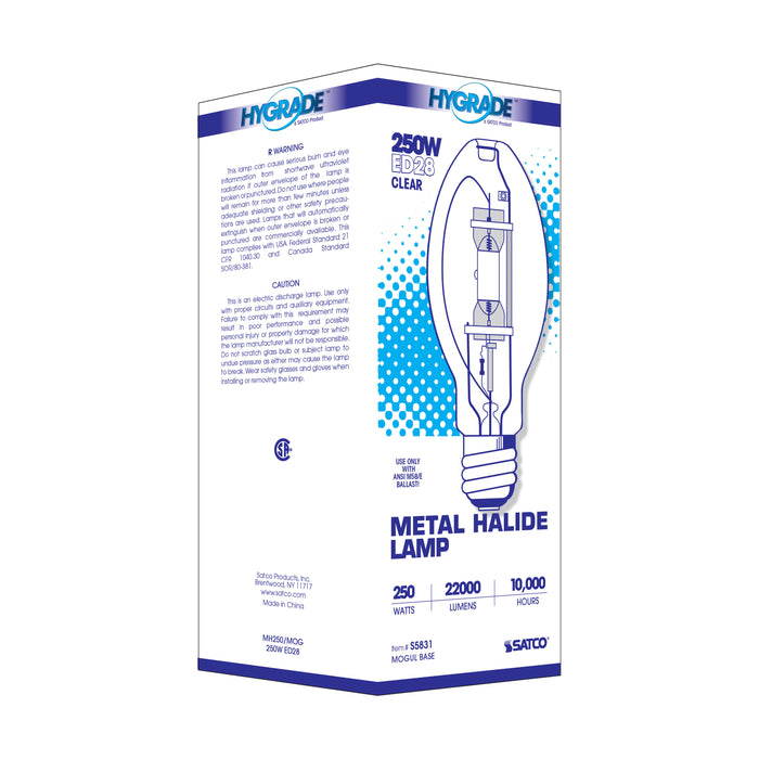 SATCO/NUVO HyGrade 250W Metal Halide HID Mogul Base ED28 Clear 65 CRI 4000K (S5831)