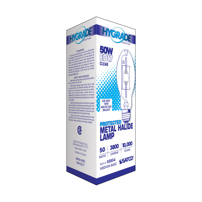 SATCO/NUVO HyGrade 50W Metal Halide HID Medium Base ED17 Clear 65 CRI 4000K (S5854)