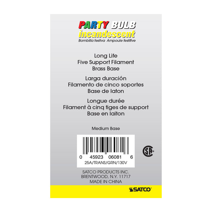 SATCO/NUVO 25W A19 Incandescent 130V Medium (E26) Base Transparent Green Bulb (A19GRN25T)