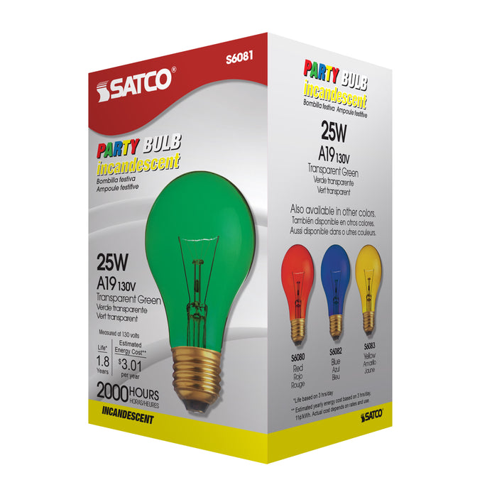 SATCO/NUVO 25W A19 Incandescent 130V Medium (E26) Base Transparent Green Bulb (A19GRN25T)