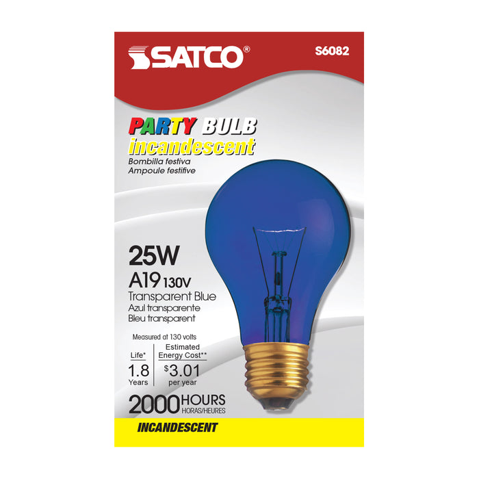 SATCO/NUVO 25W A19 Incandescent Transparent Blue 2000 Hours Medium Base 130V (S6082)