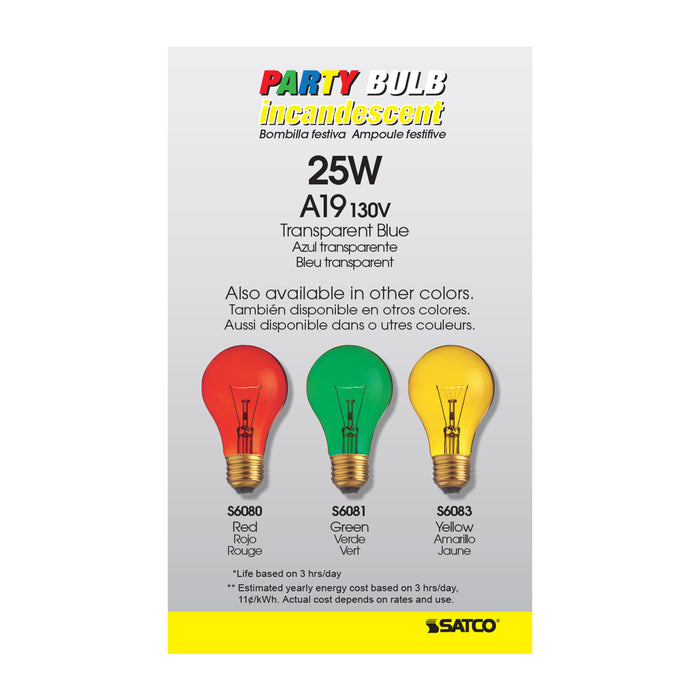 SATCO/NUVO 25W A19 Incandescent Transparent Blue 2000 Hours Medium Base 130V (S6082)