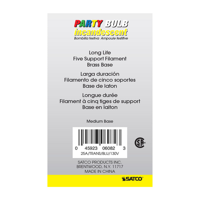 SATCO/NUVO 25W A19 Incandescent Transparent Blue 2000 Hours Medium Base 130V (S6082)