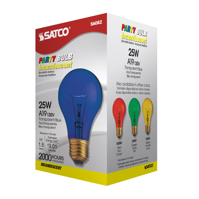 SATCO/NUVO 25W A19 Incandescent Transparent Blue 2000 Hours Medium Base 130V (S6082)