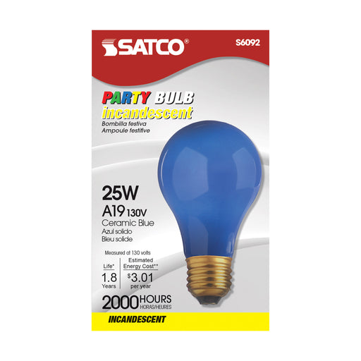 SATCO/NUVO 25W A19 Incandescent Ceramic Blue 1000 Hours 80Lm Medium Base 130V (S6092)