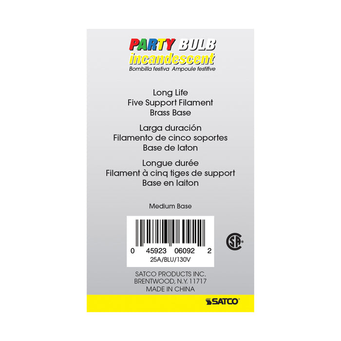 SATCO/NUVO 25W A19 Incandescent Ceramic Blue 1000 Hours 80Lm Medium Base 130V (S6092)