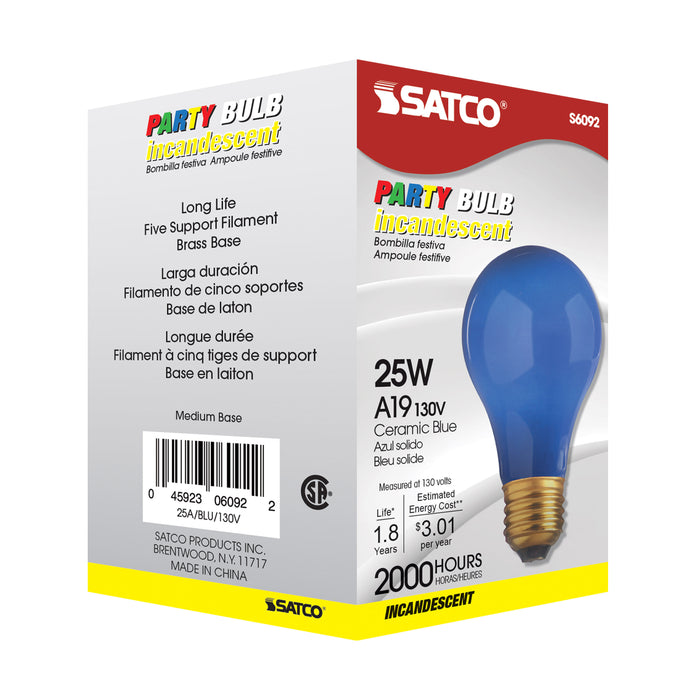 SATCO/NUVO 25W A19 Incandescent Ceramic Blue 1000 Hours 80Lm Medium Base 130V (S6092)