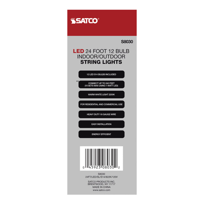 SATCO/NUVO 24 Foot LED String Light Includes 12-S14 Bulbs 2000K 120V (S8030)