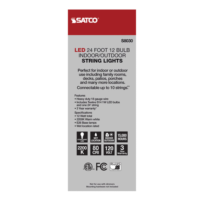 SATCO/NUVO 24 Foot LED String Light Includes 12-S14 Bulbs 2000K 120V (S8030)