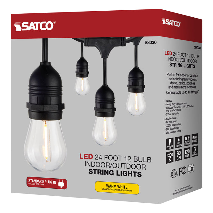 SATCO/NUVO 24 Foot LED String Light Includes 12-S14 Bulbs 2000K 120V (S8030)