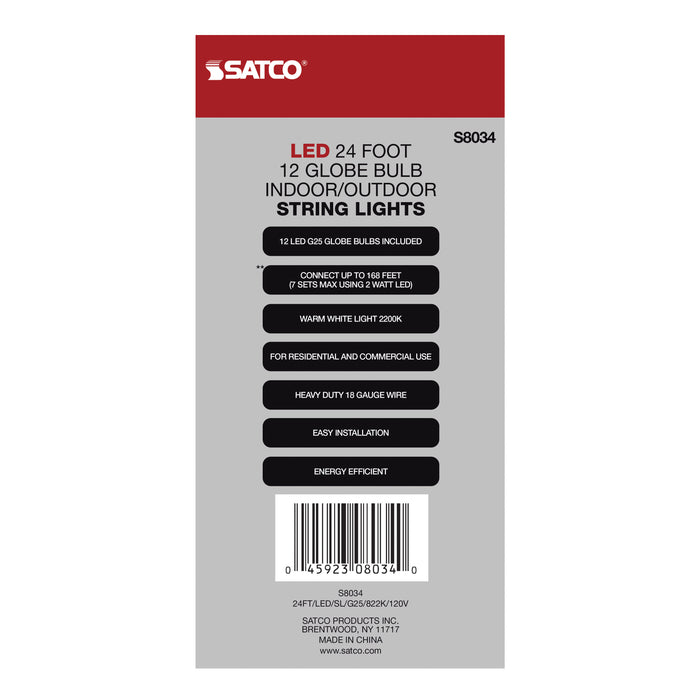 SATCO/NUVO 24 Foot LED String Light Includes 12-G25 Bulbs 2000K 120V (S8034)