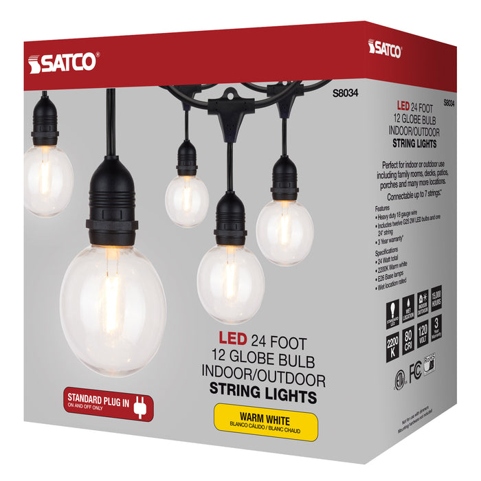 SATCO/NUVO 24 Foot LED String Light Includes 12-G25 Bulbs 2000K 120V (S8034)