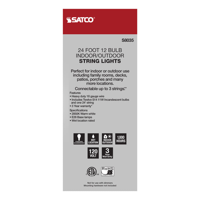 SATCO/NUVO 24 Foot Incandescent String Light Includes 12-S14 Bulbs 120V (S8035)