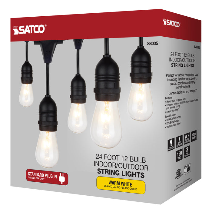 SATCO/NUVO 24 Foot Incandescent String Light Includes 12-S14 Bulbs 120V (S8035)