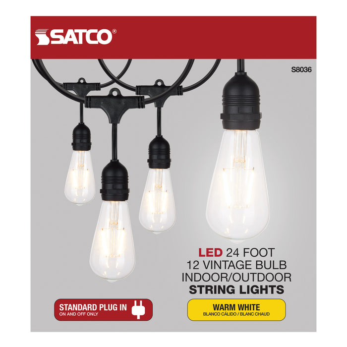 SATCO/NUVO 24 Foot LED String Light 12 Vintage ST19 Bulbs Included 120V (S8036)